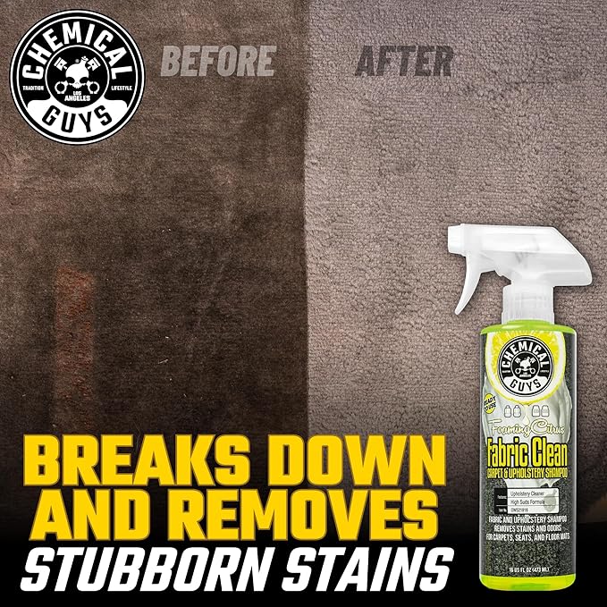 Chemical Guys Sprayable Citrus Fabric Clean Carpet & Upholstery Cleaner (Car Carpets, Seats & Floor Mats), 16 fl oz, Citrus Scent + Induro 7 Heavy Duty Nifty Interior Brush - HOL463