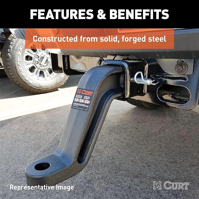 CURT 45430 Industrial Duty Forged Ball Mount with 1-1/4" Trailer Ball Hole, 2" Rise & 4" Drop fits Trailer Hitches with 3" x 3" Receiver Tube Opening | Corrosion, Scratch & UV Damage Resistant