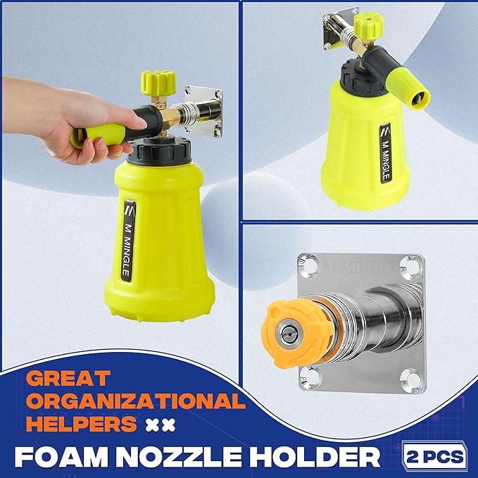 M MINGLE Automatic Foam Cannon Holder, Foam Cannon Wall Mount with 1/4" Quick Connect - 2 Pack