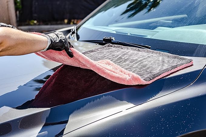 Maxshine 24" x 36" Universal Pink Car Drying Towel – 1200 GSM Rinse-Free Double-Sided Microfiber – Plush, Super Absorbent Towel for Car Wash & Detailing