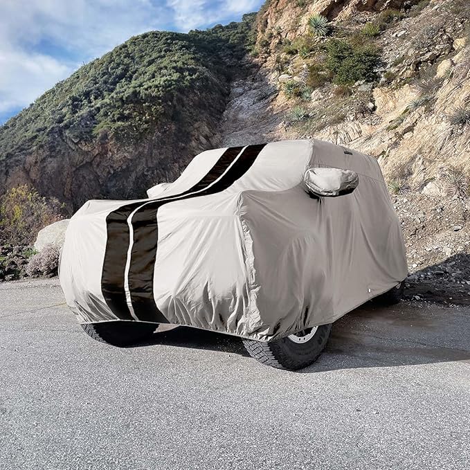 iCarCover Premium Custom SUV Cover for 1994-2002 Honda Passport Heavy Duty Waterproof All Weather Rain UV Sun Protector Custom Fit Full Exterior Indoor Protection Car Cover (Stripe - Light Gray/Black)