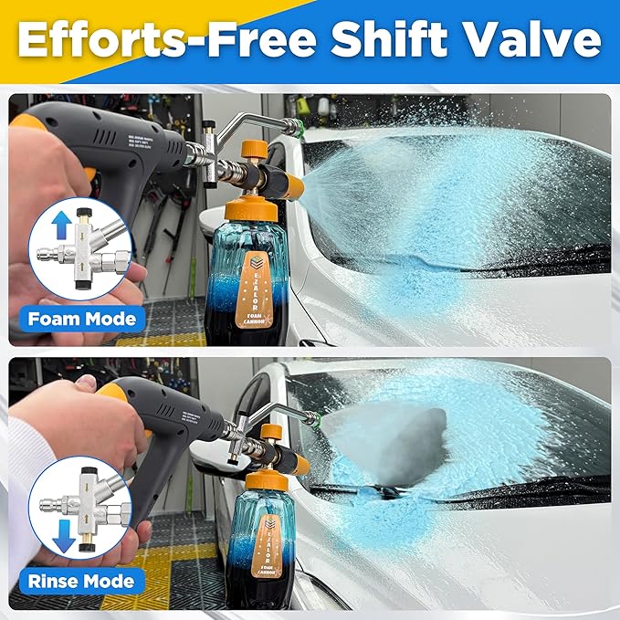 Pressure Washer Foam Cannon Gun Kit with Dual Connector Accessory, Foam Blaster for Car Washing, Double Tip Attachment & 5 Nozzle Tips, 1/4" Quick Connect, 4000 PSI