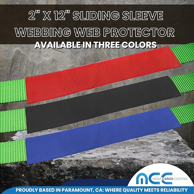 Mega Cargo Control Webbing Protectors for 2" Wide Tie-Downs, Tow Straps, Winch Tie Down System - Blue, 12" Sliding Sleeves (2 Pack)