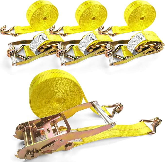 4 Pack 2" x27' Ratchet Strap Tie Down 10000lbs J Hook,Heavy Duty Tie-Down Ratcheting Cargo Truck Straps Wire Hook Ends, J-Hook Ratchet Strap TieDowns KJE