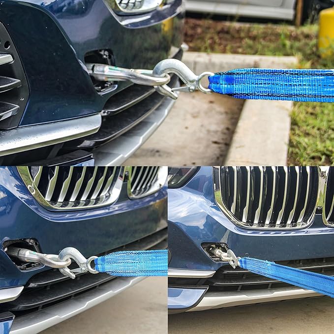 HFS(R) Heavy-Duty Tow Strap with Hooks | 10,000-Pound Capacity | Woven Polyester Webbing | HD Truck Recovery, ATV Towing, Vehicle Rescue | Reliable Tow Rope Versatile Applications (2inch X 20FT Blue)