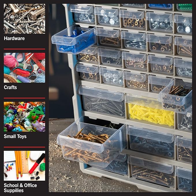 Stalwart 39-Drawer Plastic Small Parts Organizer - Desktop or Wall Storage Drawers for Organizing Hardware, Crafts, Garage, or Classroom (Black)