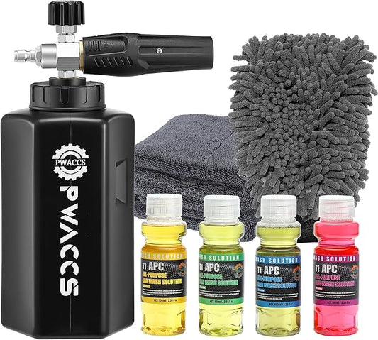 PWACCS Foam Cannon for Pressure Washer, Car Wash Kit with Soap, Snow Foam Blaster 1.5 Liter, Power Washer Soap Cannon with Car Drying Towel and Wash Mitt, 3600 PSI