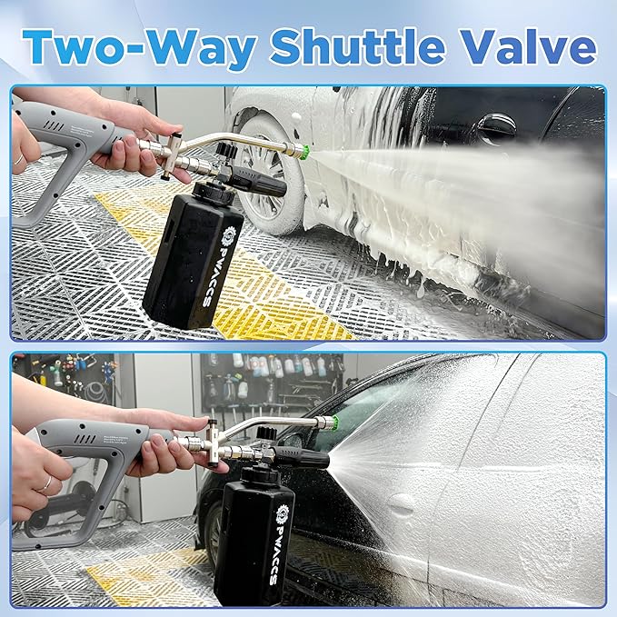 PWACCS Foam Cannon Dual Connector, Pressure Washer Car Wash Foam Gun, Short Power Washer Gun Kit with Dual-Connector Accessory, 1/4" Quick Connector, 1.5 Liter, 4000 PSI