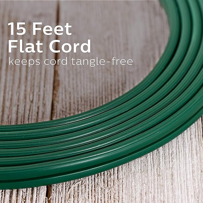Philips Extension Cord, 15 Ft, 3-Outlet Flat Plug, Safety Slide Multiple Outlets, Indoor, 2 Prong, Green, SPS1032GE/27 (Pack of 12)