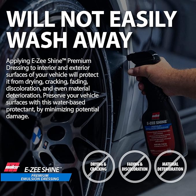 Malco E-ZEE Shine Dressing – Premium Emulsion-Style Dressing for Vehicles/Works on Leather Plastic, and Rubber/Produces Deep Glossy Shine / 22 oz. (118122)