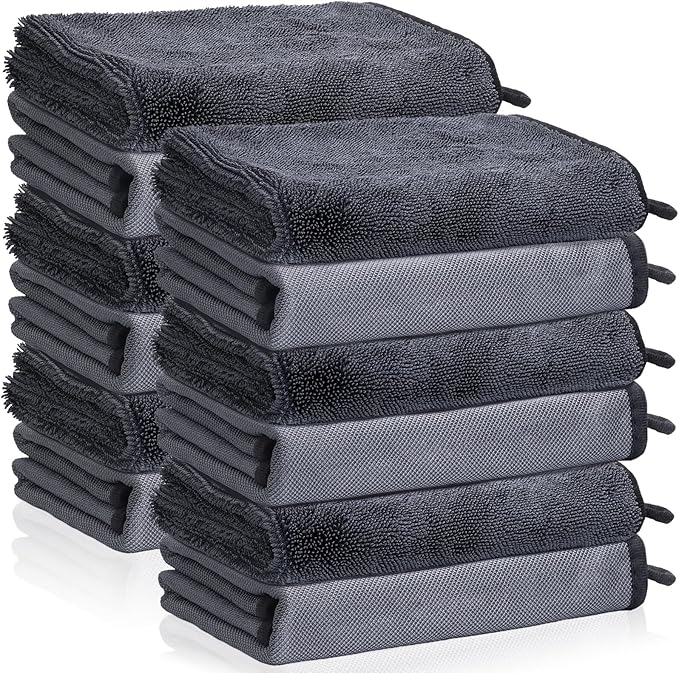 12 PCS Microfiber Towels for Cars 24x16 Inch Microfiber Cleaning Cloths Bulk Soft Car Detailng Towel Cloths 600 GSM Detailing Buffing Quick Drying Towel Polishing Waxing Auto Detailing Towel Cloth