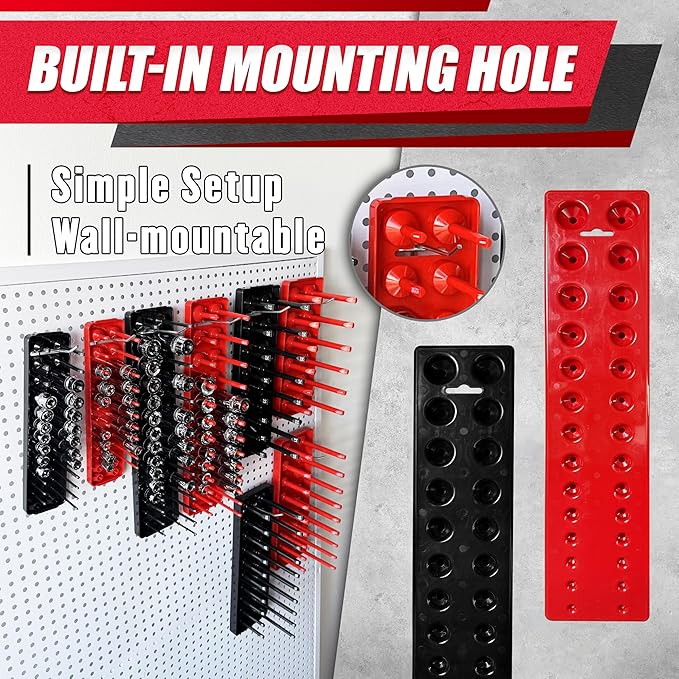 8PCS Socket Organizer Tray Set,1/2", 1/4" and 3/8" SAE & Metric Deep & Shallow Socket Holder Kit, Deep and Shallow Socket Holders for Toolboxes(sockets not included)