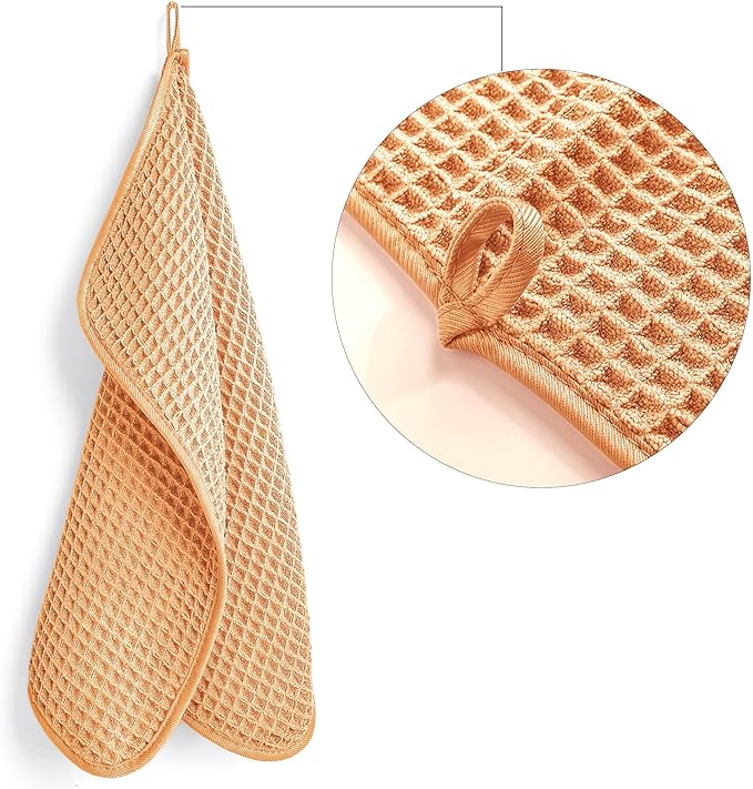 POLYTE 430 GSM Microfiber Lint Free Washcloth Face Towel, 13 x 13 in, 4 Pack (Waffle Weave)