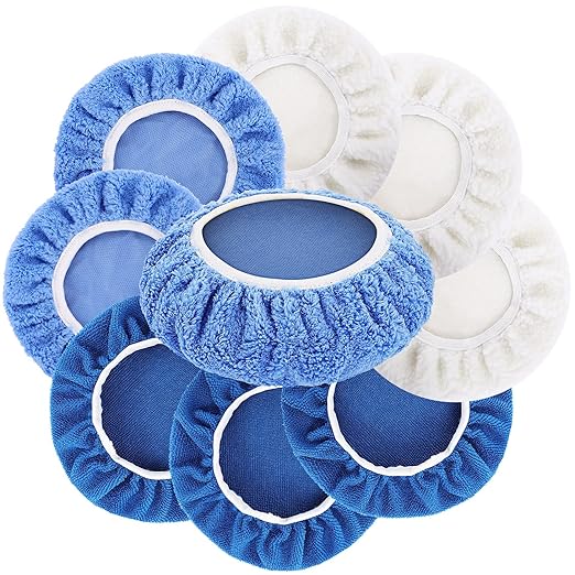 9PCS Polishing Bonnet Pads,9 to 10 Inch Polisher Bonnet Buffer Bonnets Waxers Bonnet,Buffing Pad Cover Waxing Bonnet,Mix Pack 3 Microfiber 3 Coral Fleece 3 Woolen for Car Polisher