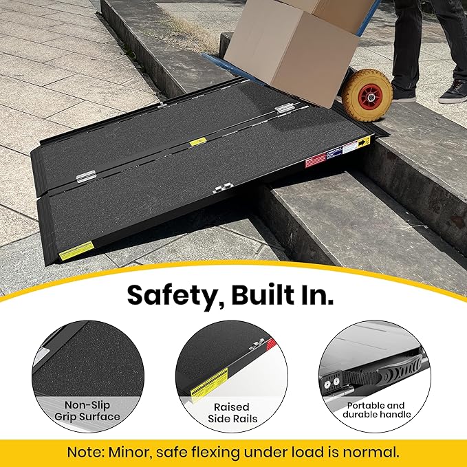 4FT Portable Wheelchair Ramp with Quick-Lock, Black Seamless Non-Slip Aluminum Folding Handicap Ramp,Threshold Ramp for Doorways, Wheel Chair Ramp for Home Steps, Loading Dock Plates