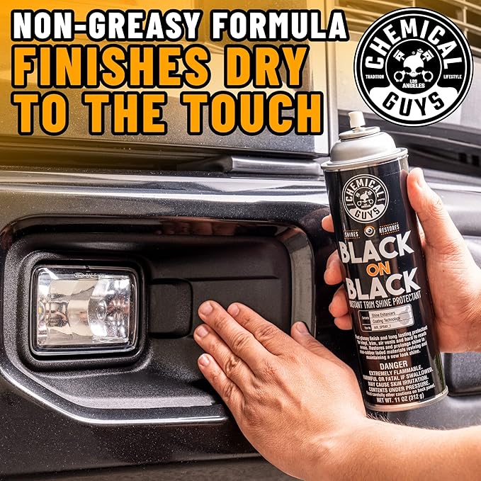Chemical Guys AIR_SPRAY_1 Black On Black Instant Trim Shine Exterior Spray Dressing & Protectant, (Safe for Cars, Trucks, SUVs, RVs, & More) 11 fl oz