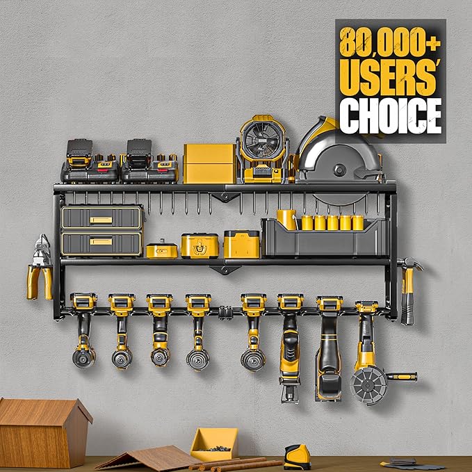 Power Tool Organizer, 8 Drill Holder for Tool Organizer, Storage and Organization for Garage, Heavy Duty Metal Tool Shelf Utility Rack for Cordless Power Tools Suitable for Pegboard/Workshop