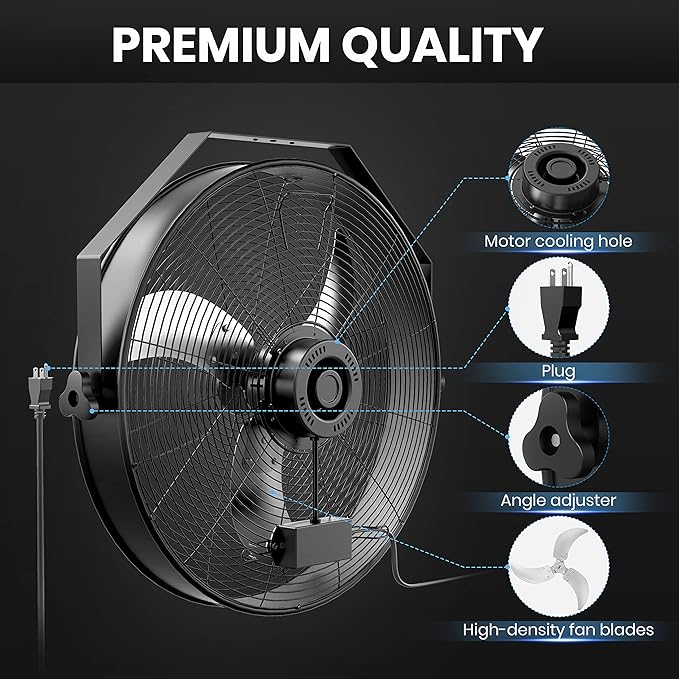 Simple Deluxe 20 Inch High Velocity Wall Mount Fan with Rack, 3 Speed Industrial/Commercial Metal Ventilation Fan