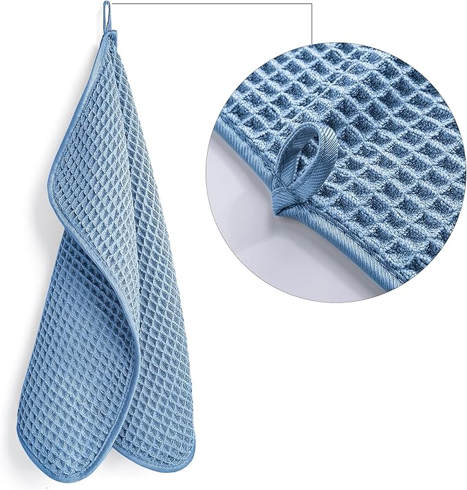 POLYTE 430 GSM Microfiber Lint Free Washcloth Face Towel, 13 x 13 in, 4 Pack (Waffle Weave)