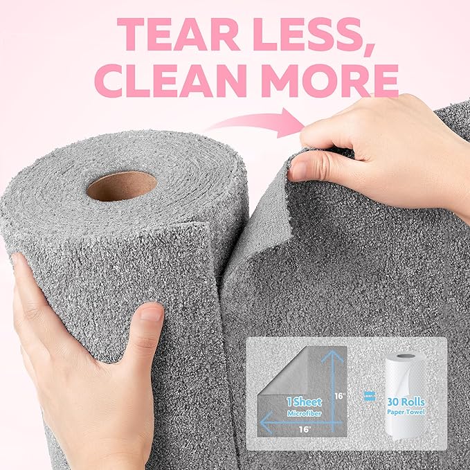Fantasticlean Tear-Away Microfiber Cleaning Cloth Roll, 12'' by 12''- 36 Sheets, Thick & Large Detailing Towels, Ultra Absorbent, Lint-Free Reusable Wipes for Home, Car or Outdoor (Glossy Grey)