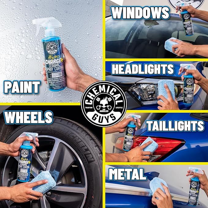 HydroCharge Ceramic Spray Coating - The Ultimate Nano Ceramic Spray Protectionwith Chemical Guys MIC_506_03 Professional Grade Premium Microfiber Towels, Gold 16" x 16", Pack of 3