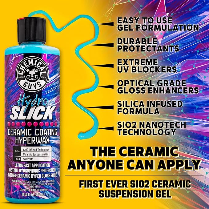 Chemical Guys WAC22916 HydroSlick Intense Gloss Sio2 Ceramic Coating Hyperwax, Hyper Gloss Shine, Safe for Cars, Trucks, SUVs, Motorcycles, 16 fl oz & COM_129_16 Scratch and Swirl Remover (16 oz)