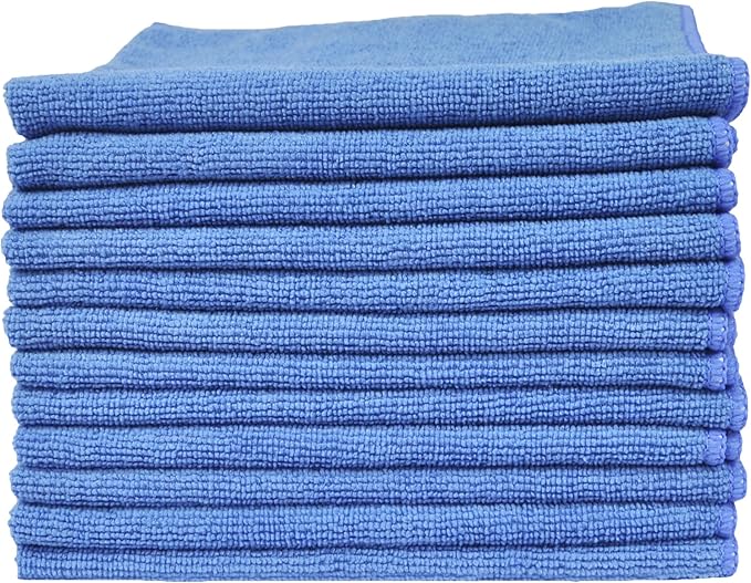 Eurow Utility 240 GSM Terry Weave Microfiber Cleaning Towels for Home, Auto, Boat, RV, Garage, Shop, Streak-Free, Scratch-Free, Reusable, Multi-Surface, Ultra Absorbent, 16x16 Inch, 12-Pack, Blue