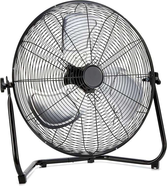Amazon Basics 20" High Velocity Industrial Cooling Floor Fan with 3 Speeds, Tilt Head, ETL-Listed Safety Compliance, Metal Housing and Blades, for Commercial Space/Garage/Gym, 125W, Black