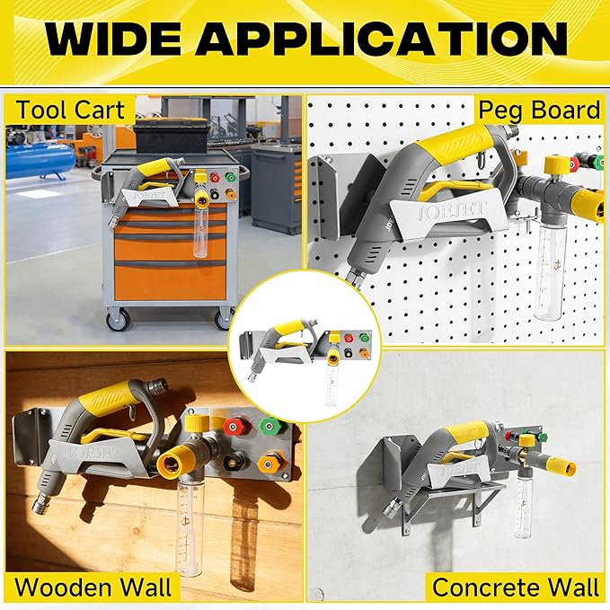 JOEJET Pressure Washer Gun Holder, Stainless Steel Foam Cannon Holder, Wall Mount Storage Organizer for Pressure Washer Nozzle Tip, 1/4” Quick Connect