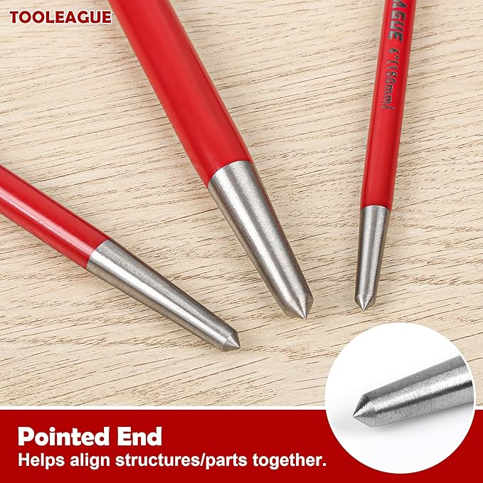 TOOLEAGUE 3Pcs Rolling Head Pry Bar Set,6",12",16" Heavy Duty Pry Bars Hand Tool for Garages,Machinery Aligning & Prying, Red