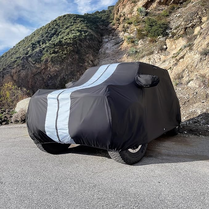 iCarCover Custom SUV Cover for Acura SLX (1996-1999) Waterproof All-Weather Rain Snow UV Sun Protector Full Exterior Indoor Outdoor Car Cover (Stripe - Black/Gray)