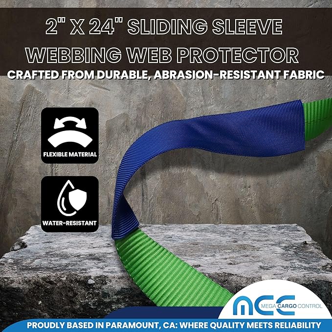 Mega Cargo Control 2 Pack Blue, 24" Sliding Sleeve Protectors for 2 inch Webbing Tow Straps, Winch Tie Downs, Cargo Hauling
