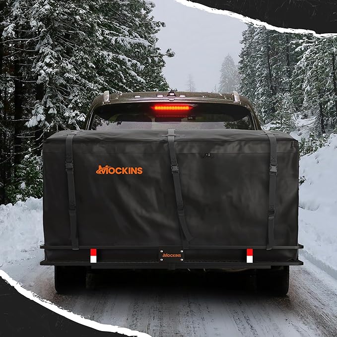 Mockins 40 CuFt XXL Trailer Hitch Cargo Carrier Bag | 70"x30"x33" Waterproof Cargo Bag for Hitch Carrier | All-Weather Abrasion-Resistant Vinyl Vehicle Soft-Shell Carriers w/Straps, Lock & Carry Bag