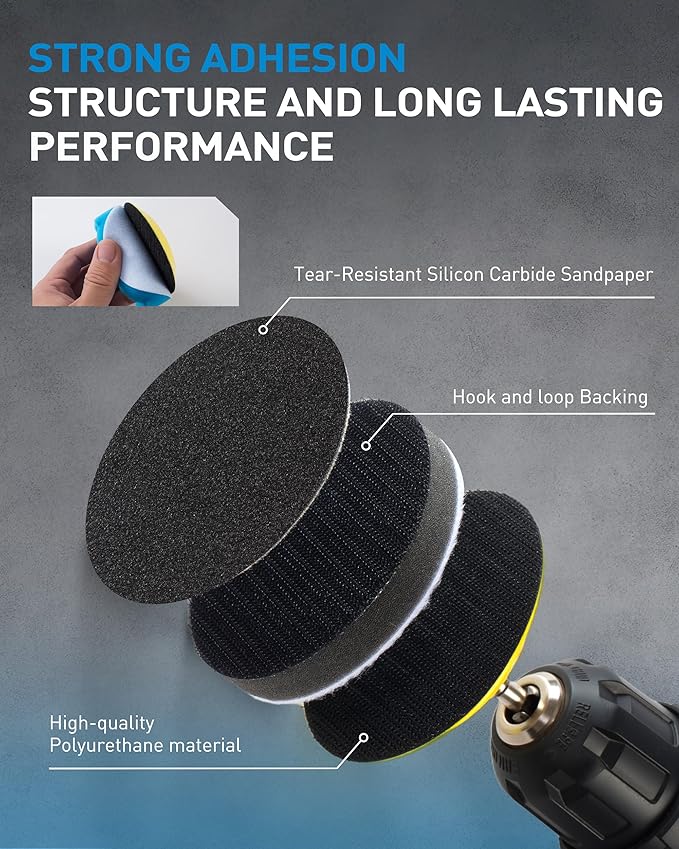 S SATC 143 PCS Headlight Restoration Kit, 3 Inch Hook and Loop Sanding Disc kit Drill Polisher Attachment, 60-10000 Grit Polishing Buffing Pads for Car Sanding, Waxing, Buffing, Scouring, Cleaning