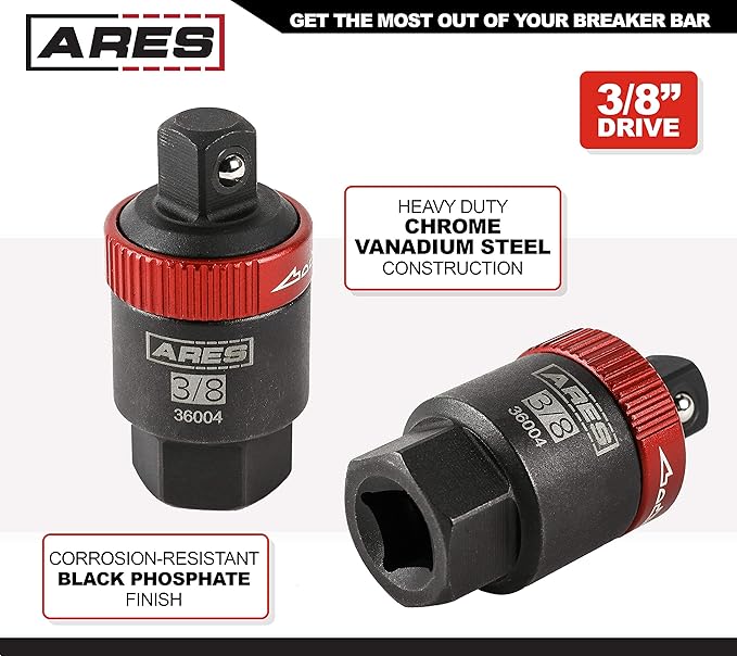 ARES 36004-3/8-Inch Drive Ratcheting Breaker Bar Adapter - Converts Breaker Bar or Sliding T-Handle into Ratchet - Reversible Ratcheting Mechanism with Anodized Switch Collar