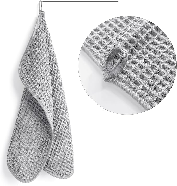 POLYTE 430 GSM Microfiber Lint Free Washcloth Face Towel, 13 x 13 in, 4 Pack (Waffle Weave)