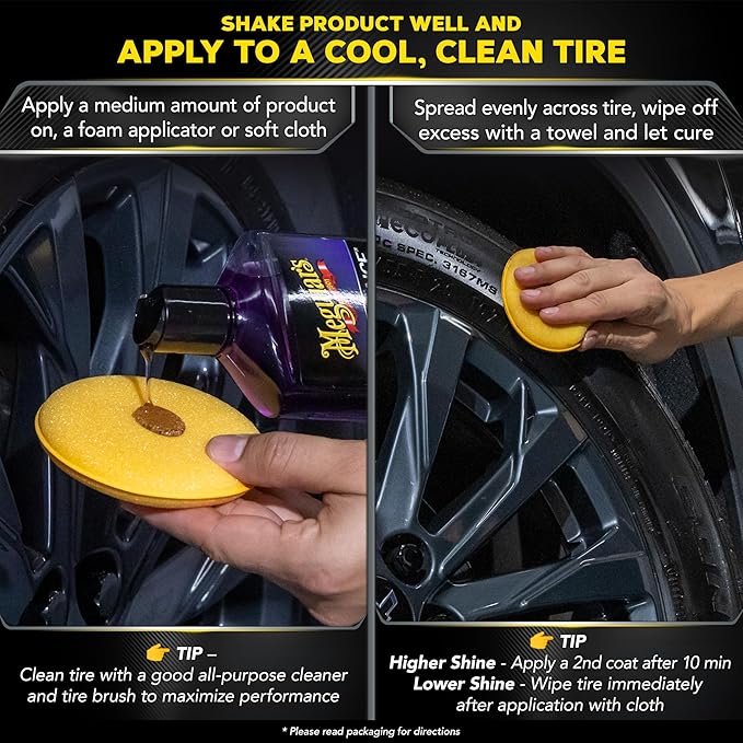 Meguiar’s Endurance Tire Gel, G7516, Premium Tire Shine Gel for a Lasting Glossy Finish, Helps Keep Tires Looking Deep Black and Clean, Top Christmas Gift Ideas for Car Guys and Girls, Purple, 16 Oz