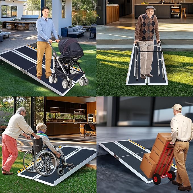 Portable Wheelchair ramp 5FT,No-Slip Aluminum Folding Handicap Ramp 800lbs Weight capacaity,Wheel Chair ramp for Home Steps,Stairs,car