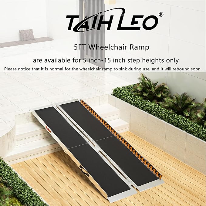 Wheelchair Ramp 5 Feet, Portable Ramps for Wheelchairs for Home, 800LBS Capacity Folding Non-Slip Aluminum Handicap Ramp, Wheel Chair Ramp for Home Steps, Stairs, Doorways, Car, Curbs