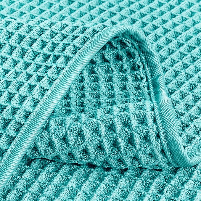 POLYTE 430 GSM Microfiber Lint Free Washcloth Face Towel, 13 x 13 in, 4 Pack (Waffle Weave)