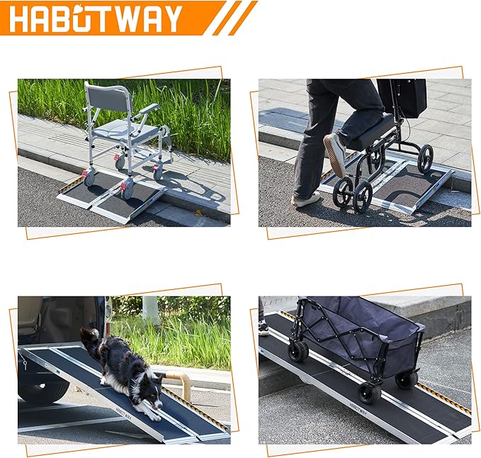 HABUTWAY 6ft Wheelchair Ramp, Portable Wheelchair Ramps for Home Steps, Double Non-Skid Ramps Hold Up to 800Lbs, Threshold Ramp for Home,Stairs, Curbs,Steps,Doorway
