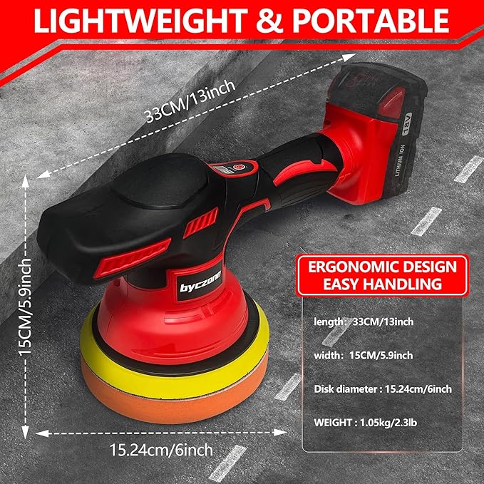 Cordless Car Buffer Polisher for Milwaukee 18V Battery, 6 Inch Portable Orbital Buffer Polisher Kit, 8 Variable Speed Car Polisher for Car Detailing/Polishing/Waxing (Battery Not Include)