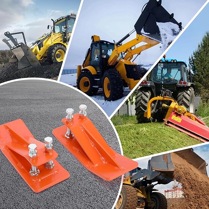 2Pcs Tractor Bucket Protector,Bucket Edge Anti-Skid Device,Double Hexagon Lock Nuts and Bolts,for Snow Leaves Removal Spreading Gravel,Orange