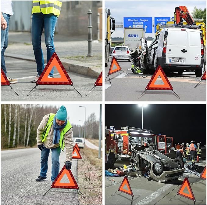 AYKRM 3PACK Car Warning Triangle Heavy Reflective Warning Road Safety Triangle Kit Suitable for car Breakdown and Temporary Parking on the Road.