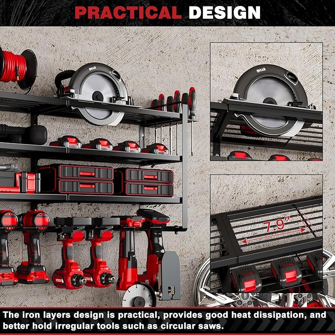 NattyDot 48" Large Power Tools Organizer Wall Mount,12 Drill Holder for Garage, Workshop Heavy Duty Storage Rack