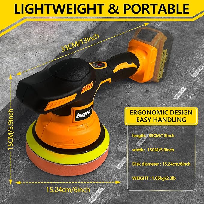 Cordless Car Buffer Polisher kit - 2Pcs 2000mAh 21V Battery, 6 Inch Portable Orbital Buffer Polisher Kit, 8 Variable Speed Car Polisher for Car Detailing/Polishing/Waxing