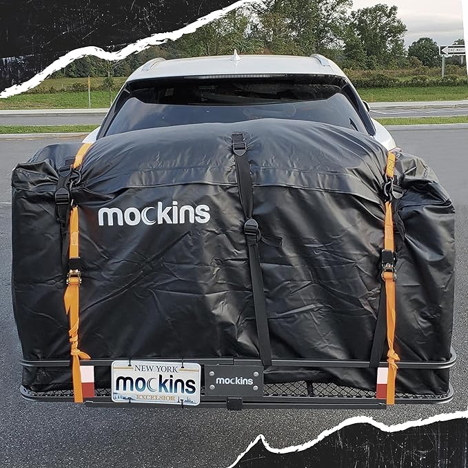 Mockins 25 CuFt All-Weather Trailer Hitch Cargo Carrier Bag | 60"x24"x31" Versatile Truck Bed Waterproof Storage & Cargo Bag for Hitch Carrier | Vehicle Soft-Shell Carriers w/Straps, Lock & Carry Bag