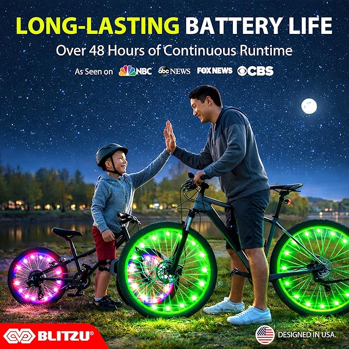 BLITZU Bike Wheel Lights, Bicycle Spoke Decorations Light for Night Riding, 2-Tire Pack 7 Colors in 1 Fun Bright Patterns, Disco LED Safety Strip Light, Bike Accessories for Kids, Boys, Girls, Adults