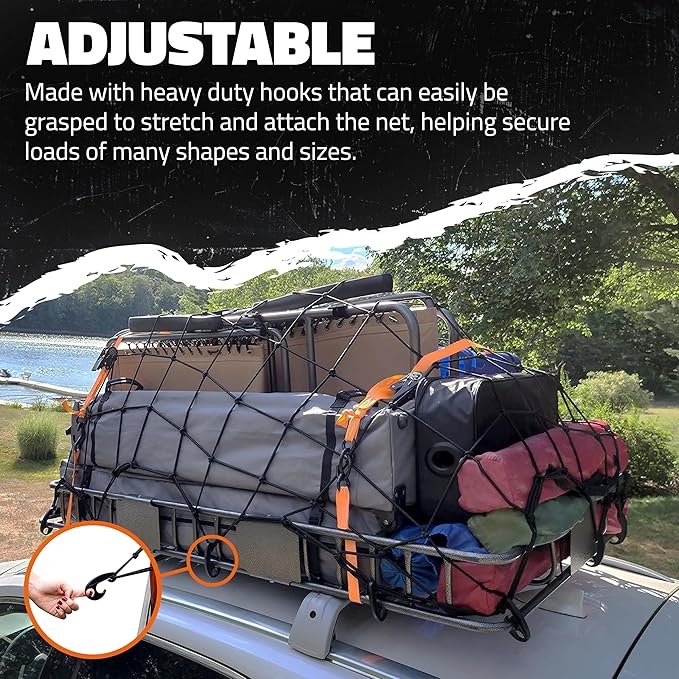 Mockins 50"x36" Elastic Truck Cargo Net for Pickup Truck Bed, Roof Rack or Trailer | 6mm Thick Bungee Net with Hooks - Stretches Up to 100"x75" | 4"x4" Mesh Square Cargo Netting for Any Load Size