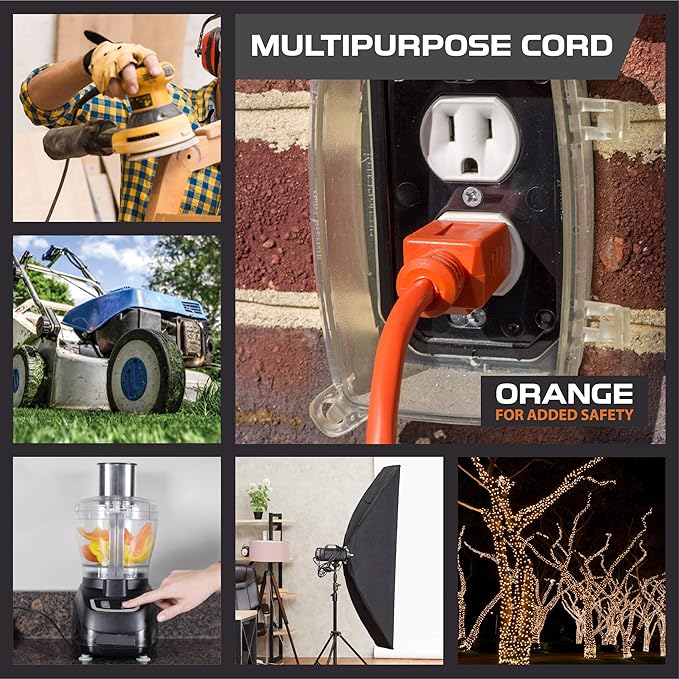 IRON FORGE CABLE 50 Ft Orange Extension Cord - 16/3 SJTW Heavy Duty Outdoor Extension Cable with 3 Prong Grounded Plug for Safety - Great for Garden & Major Appliances